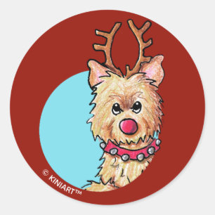 Sticker Rond KiniArt Noël Cairn Reindeer
