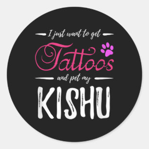 Sticker Rond Kishu Amoureux des chiens Tattoo Drôle Chien Maman