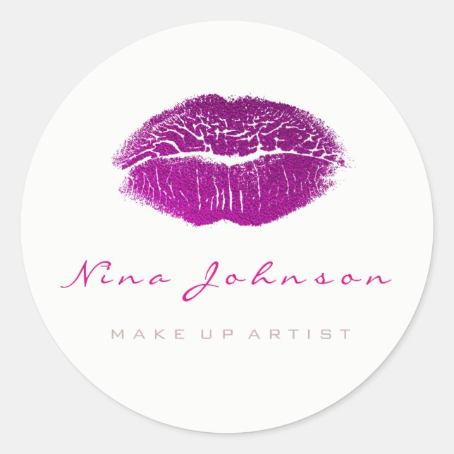 Sticker Rond Kiss Lips Maquillage Beauté Blanc Fuchsia rose (Devant)