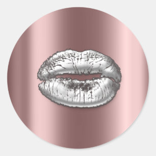 Sticker Rond Kiss Lips Rose Argent Maquillage Artiste Beauté Mé