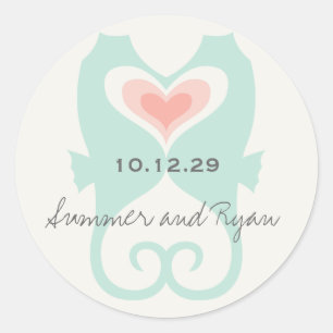 Sticker Rond Kisser Seahorses Love Hearts Beach Mariage d'été