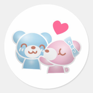 Sticker Rond Kissing Bears mignon et Kawaii