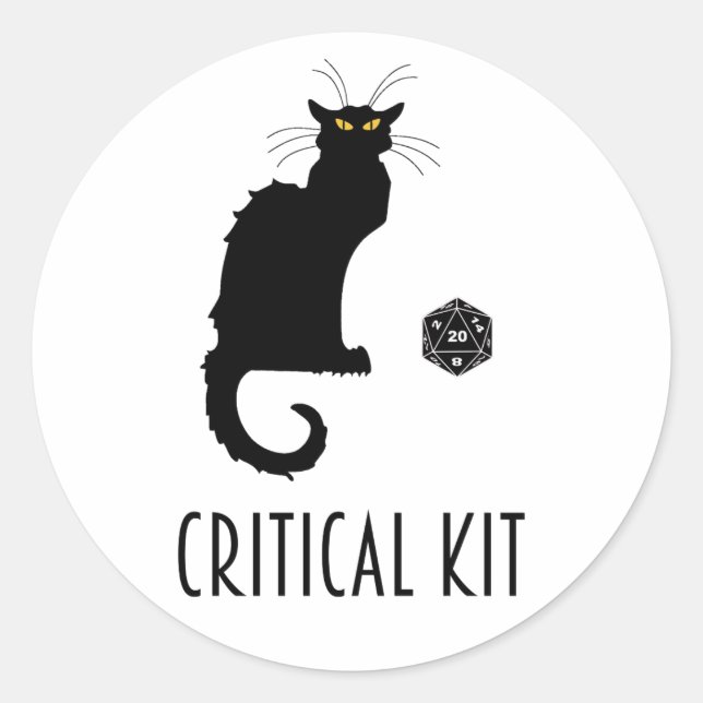 Sticker Rond Kit critique Funny Cat D20 RPG Tabletop Jeu (Devant)