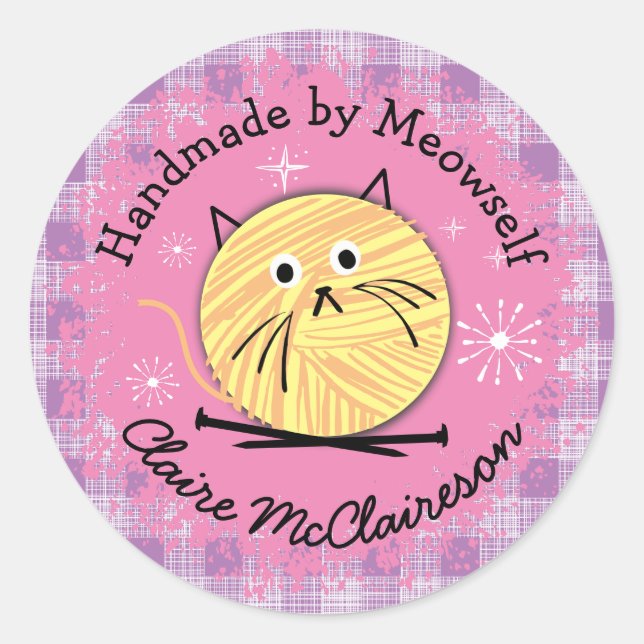 Sticker Rond Kite chatte fil tricot aiguilles de tricot (Devant)