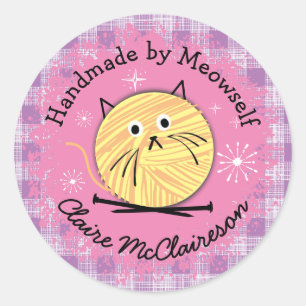 Sticker Rond Kite chatte fil tricot aiguilles de tricot
