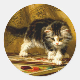 Sticker Rond Kitten avec peinture et brosses