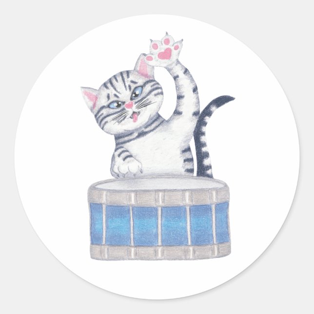 Sticker Rond Kitten Jouer un tambour (Devant)