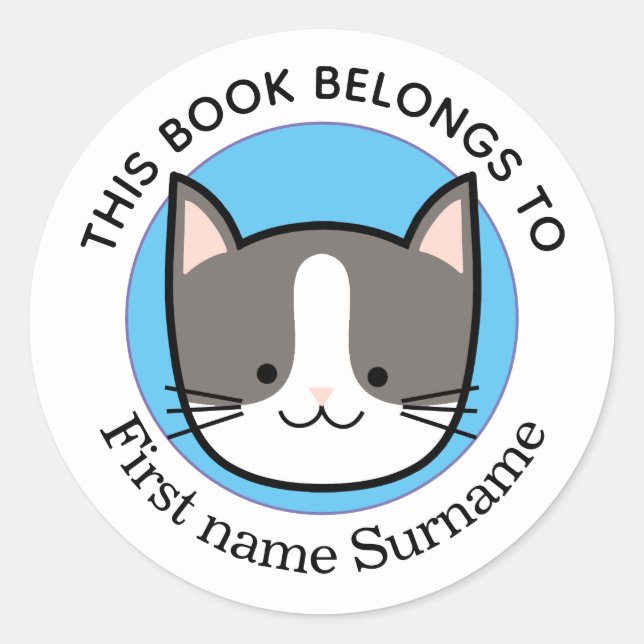 Sticker Rond Kitty Chat Ce Livre Appartient À Personnalisé (Devant)