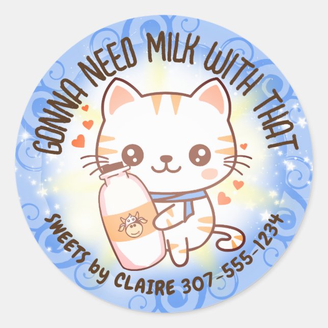 Sticker Rond Kitty chat lait pâtisserie boulangerie emballage (Devant)