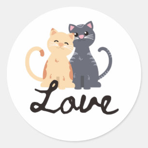 Sticker Rond Kitty Chat Love