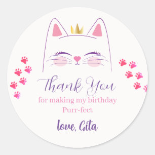 Sticker Rond Kitty Chat rose et or