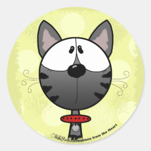 Sticker Rond Kitty rayé gris