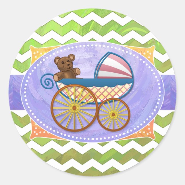 Sticker Rond Kiwi Bash Green Chevron Baby Stuff (Devant)