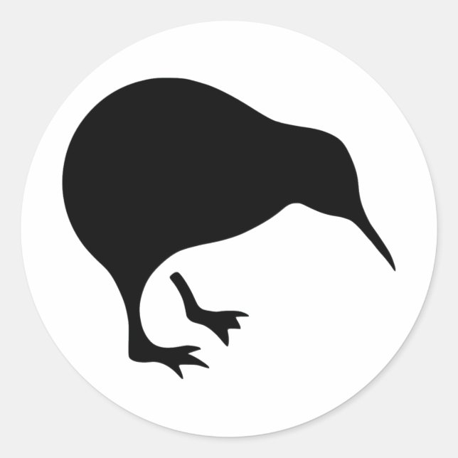 Sticker Rond Kiwi Tous Noirs et tous Blancs Nouvelle-Zélande (Devant)