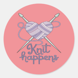 Sticker Rond Knit Happy Amusant Tricot Yarn Lover Design