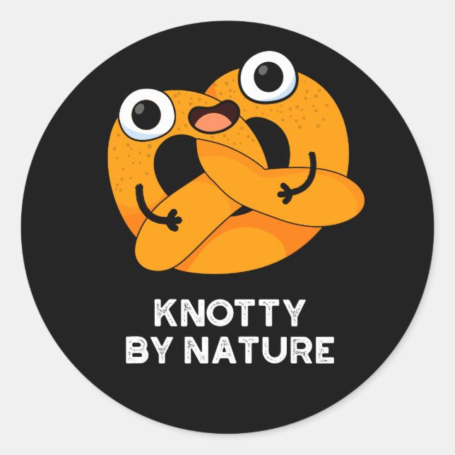 Sticker Rond Knoty By Nature Funny Pretzel Pun Dark BG (Devant)