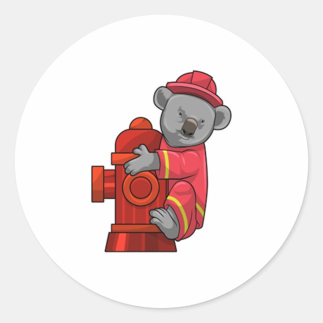 Sticker Rond Koala as Firefighter with Fire hydrant (Devant)