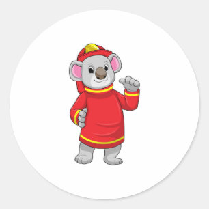Sticker Rond Koala as Firefighter with Helmet