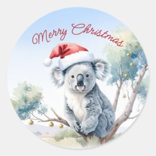 Sticker Rond Koala assis dans un eucalyptus Joyeux Noël