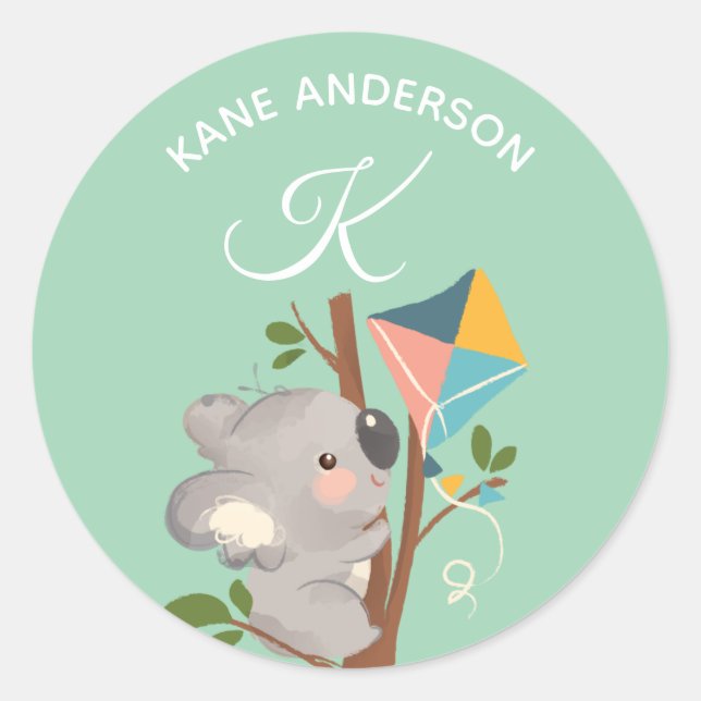 Sticker Rond Koala Bear ・ Alphabet Monogram Cute School garderi (Devant)