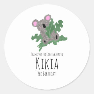 Sticker Rond Koala Dessin Animé Vert Fête d'anniversaire 