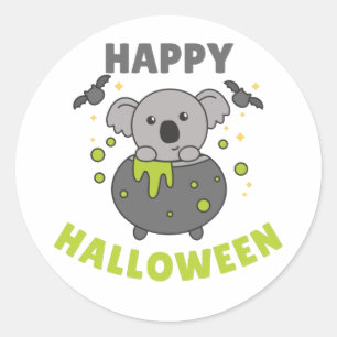 Sticker Rond Koala Joyeux Halloween Cauldron Bat Classic Round