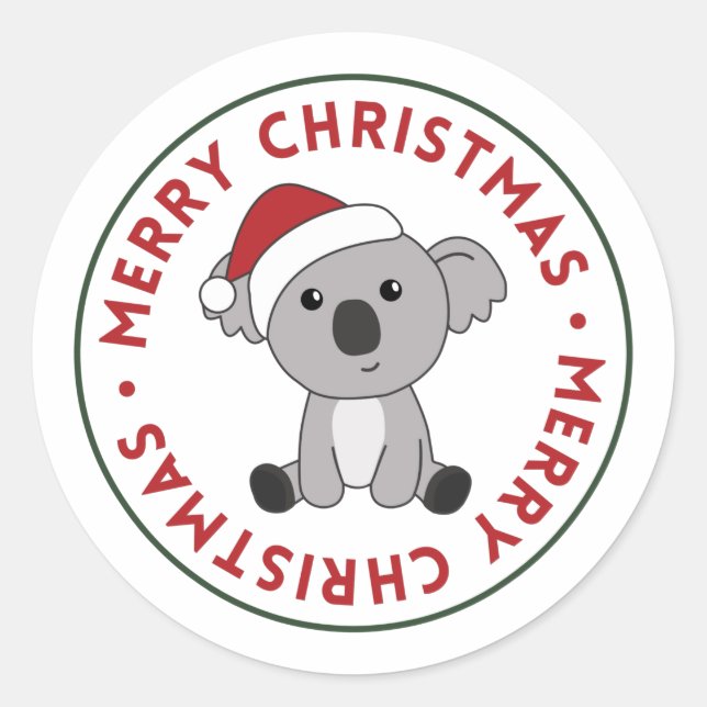 Sticker Rond Koala Noël Neige Animaux d'hiver Koalas Classique (Devant)