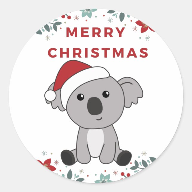Sticker Rond Koala Noël Neige Animaux d'hiver Koalas Classique (Devant)