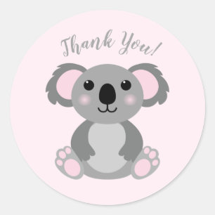 Sticker Rond Koala ours Baby shower fille rose
