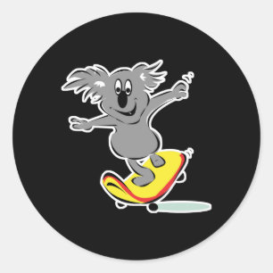 Sticker Rond koala ours skateboard drôle