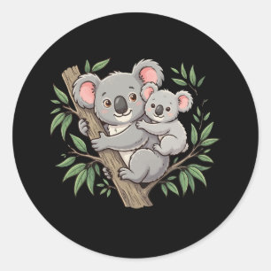 Sticker Rond Koalas mignons mère et bébé