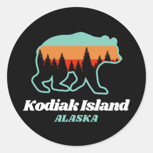 Sticker Rond Kodiak Island Alaska Retro Bear Cadeau