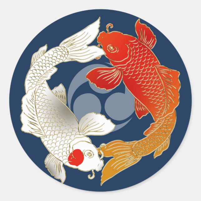 Sticker Rond Koi avec décal de style lun japonais (Devant)