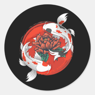 Sticker Rond Koi Poisson Eau Lily Art Japonais