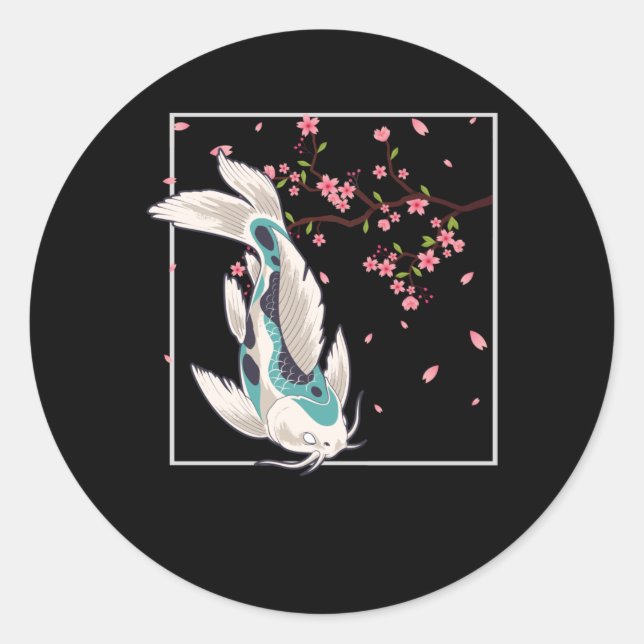Sticker Rond Koi Poisson Fleur de cerisier Japonais Pêche à la  (Devant)
