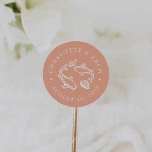 Sticker Rond Koi Pond Coral pâle et Mariage blanc