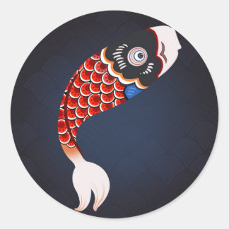 Sticker Rond Koinobori - Drapeau de poisson japonais rouge