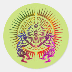 Sticker Rond Kokopelli Duo - Homme Dans Le Maze - Sun 1a
