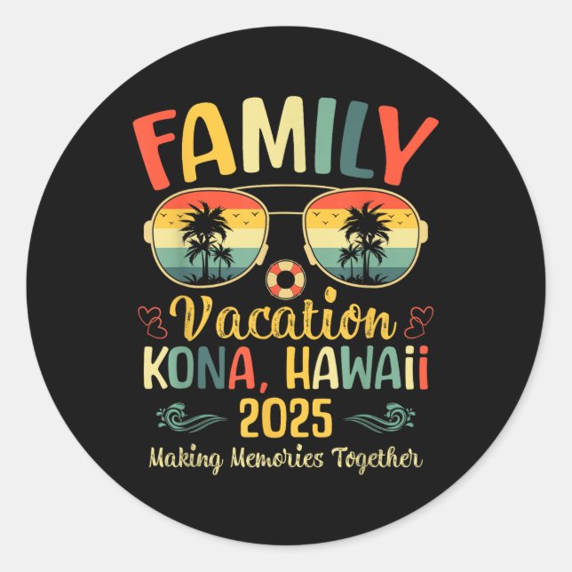 Sticker Rond Kona Hawaii Beach Family Summer Vacation 2025  (Devant)