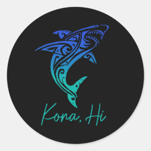 Sticker Rond Kona Hawaii Plongée aux requins Pêche Surfing Surf
