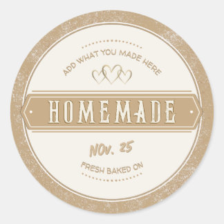 Sticker Rond Kraft Bordée Maison Fabriquée Avec Amour Fraîche