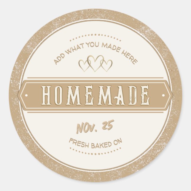 Sticker Rond Kraft Bordée Maison Fabriquée Avec Amour Fraîche (Devant)
