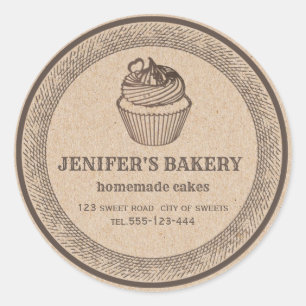 Sticker Rond Kraft boulangerie cupcakes et sucreries maison Cla