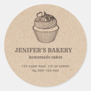 Sticker Rond Kraft boulangerie cupcakes et sucreries maison Cla