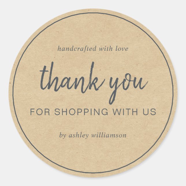 Sticker Rond Kraft Chic Script Thank You For Shopping (Devant)