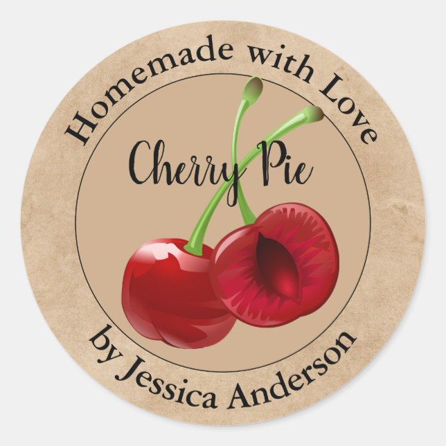 Sticker rond Kraft classique à tarte cerise fait m (Devant)