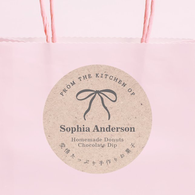 Sticker Rond Kraft de la cuisine de Coquette Bow Ribbon (Créateur téléchargé)