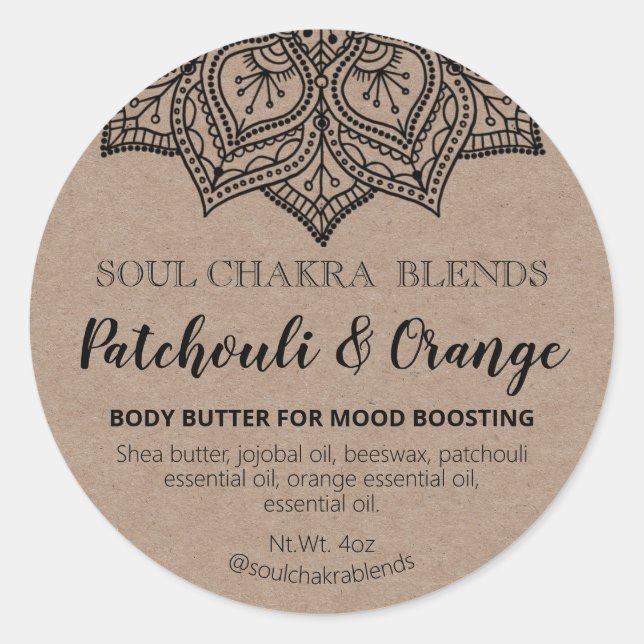 Sticker Rond Kraft Mandala Produit Emballage Mood Blend Étiquet (Devant)