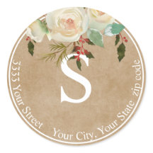 Kraft Paper Floral Holiday Monogramme Adresse de r