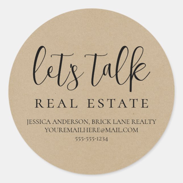 Sticker Rond Kraft Paper Parlons immobilier Coordonnées (Devant)